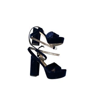 Sam Edelman Navy Blue Velvet Platform Block Heel Ankle Strap Sandals Size 6.5